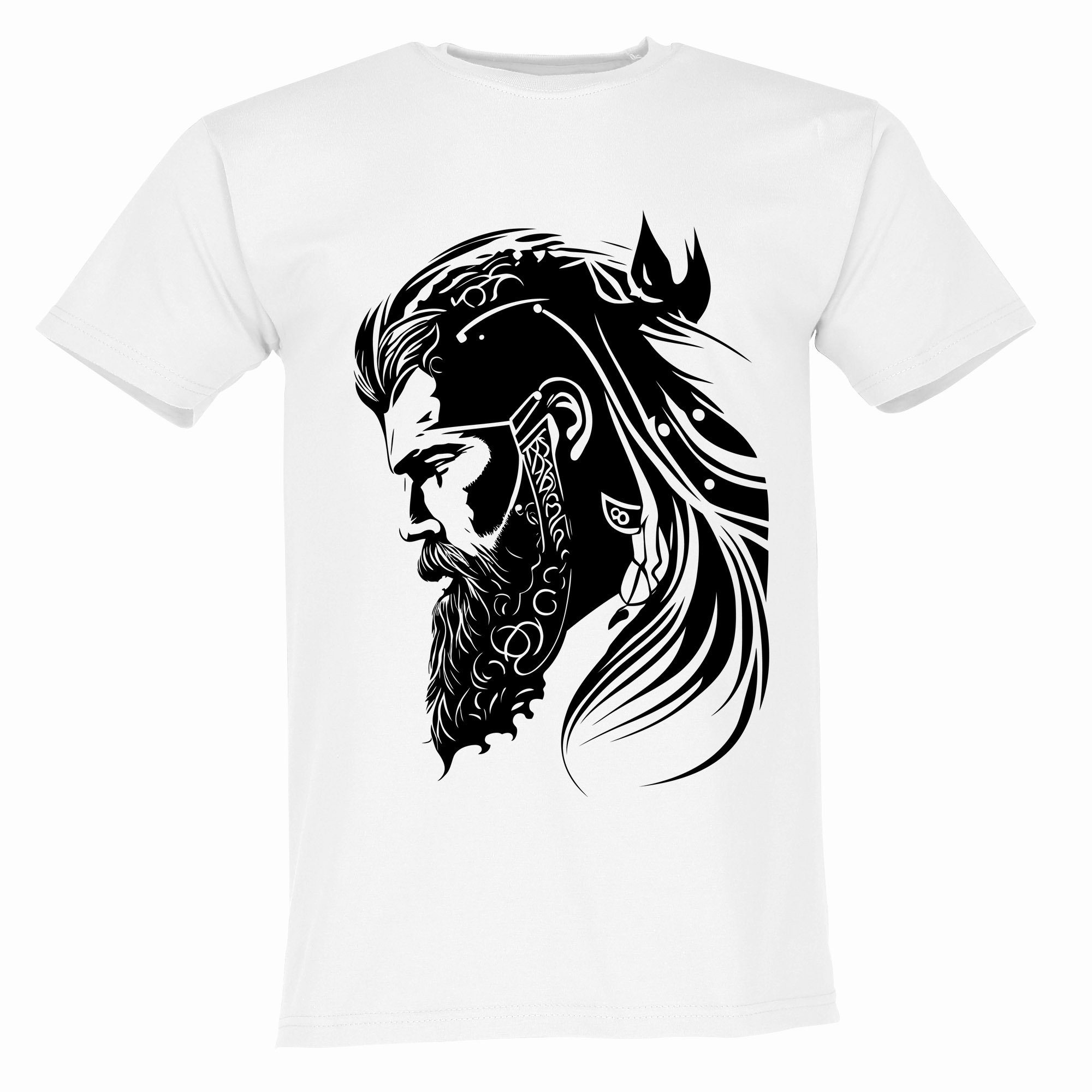 König Banco Banco Bärte Herren der langer T-Shirt Bart mit WeißSchwarz Flair T-Shirt Nordischem