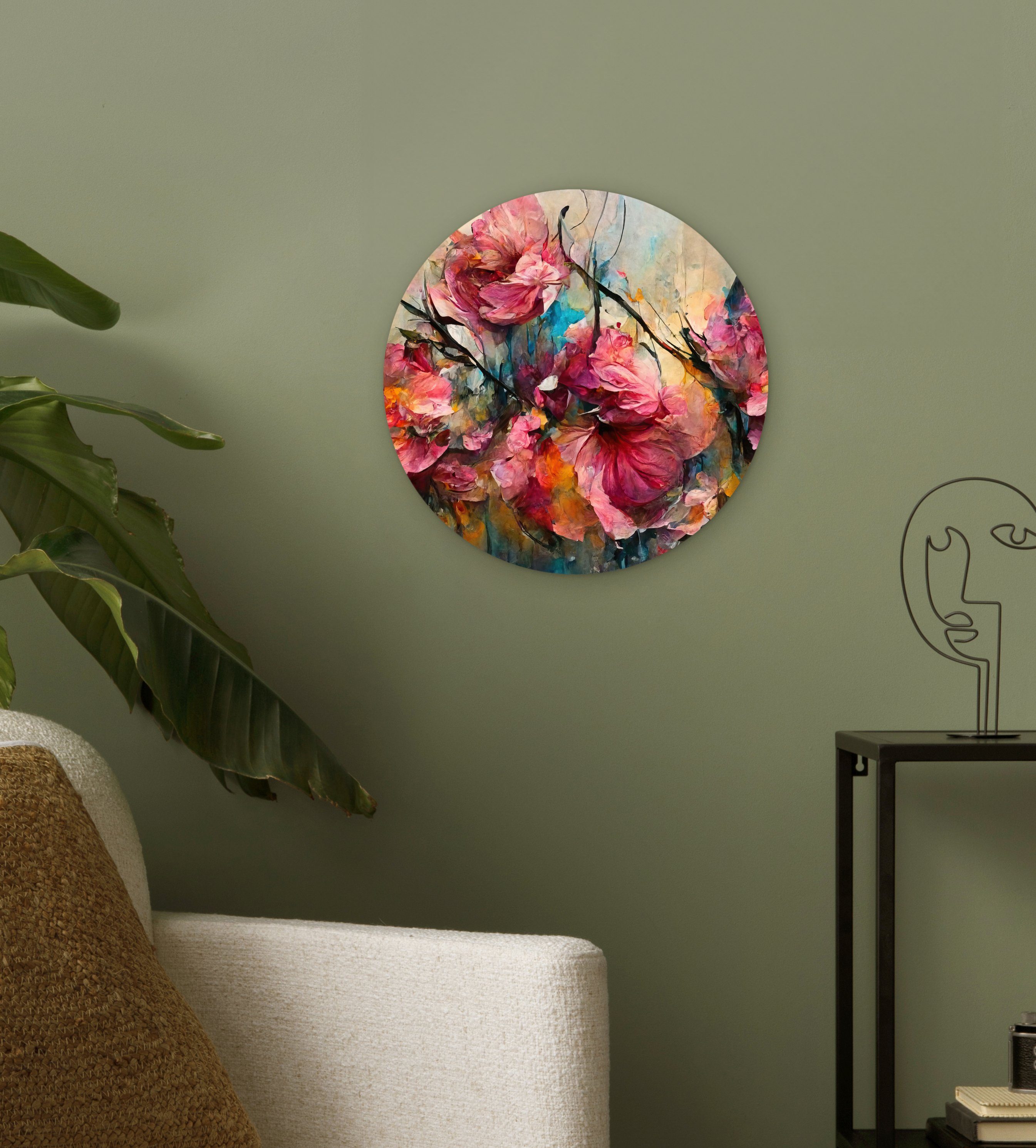 MuchoWow Gemälde Kunst - Blumen - Rosa - Rosen - Natur, Fotodruck (1 St), Kreis Wanddekoration, Rundes Wandbild, 30x30 cm
