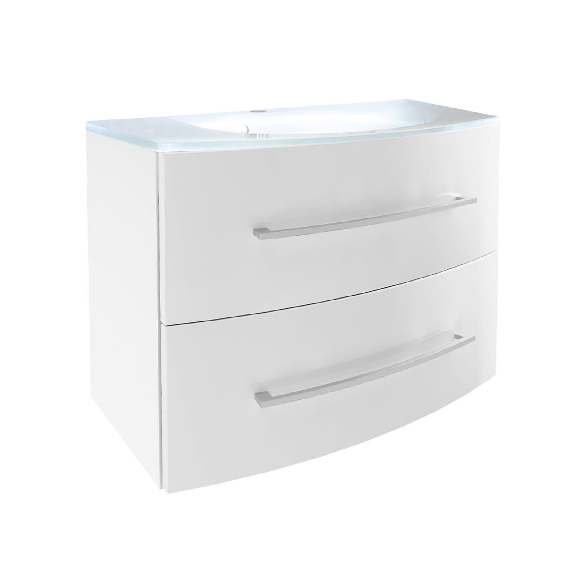 FACKELMANN Badmöbel-Set VERONA Badmöbel Set 2-teilig 80 cm breit, Weiß Hochglanz, Glas