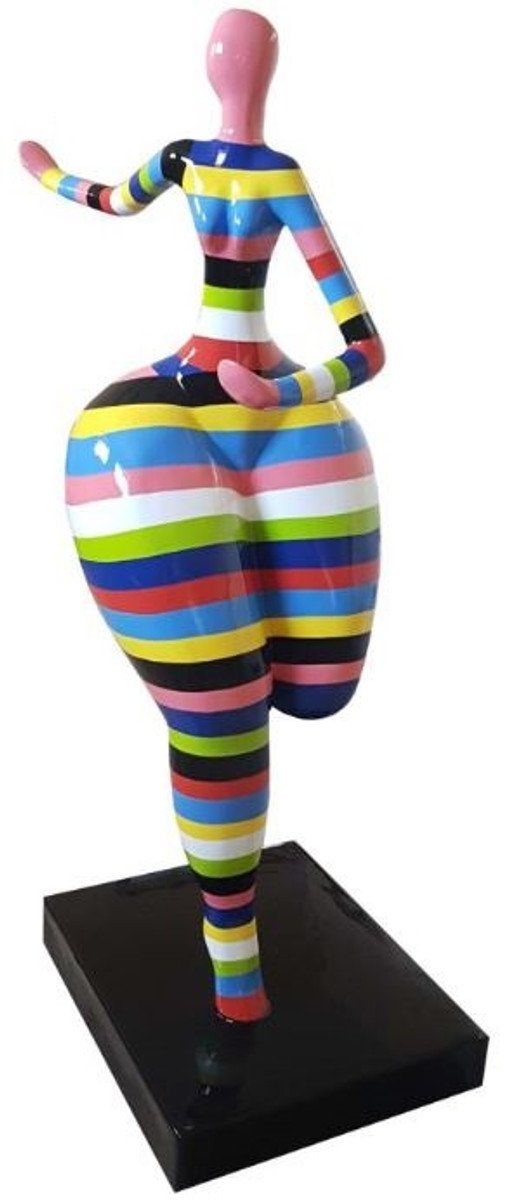 Skulptur Designer Deko Skulptur Tanzende Frau Mehrfarbig Gestreift H. 130 cm - Gartendeko Skulptur - Wetterbeständige Dekofigur - Deko Accessoires