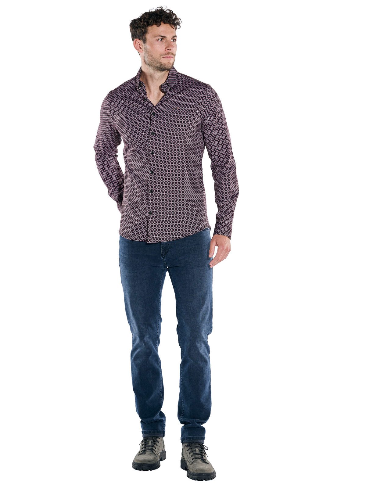 emilio adani Langarmhemd emilio adani Herren Langarm-Hemd gemustert, Bordeaux