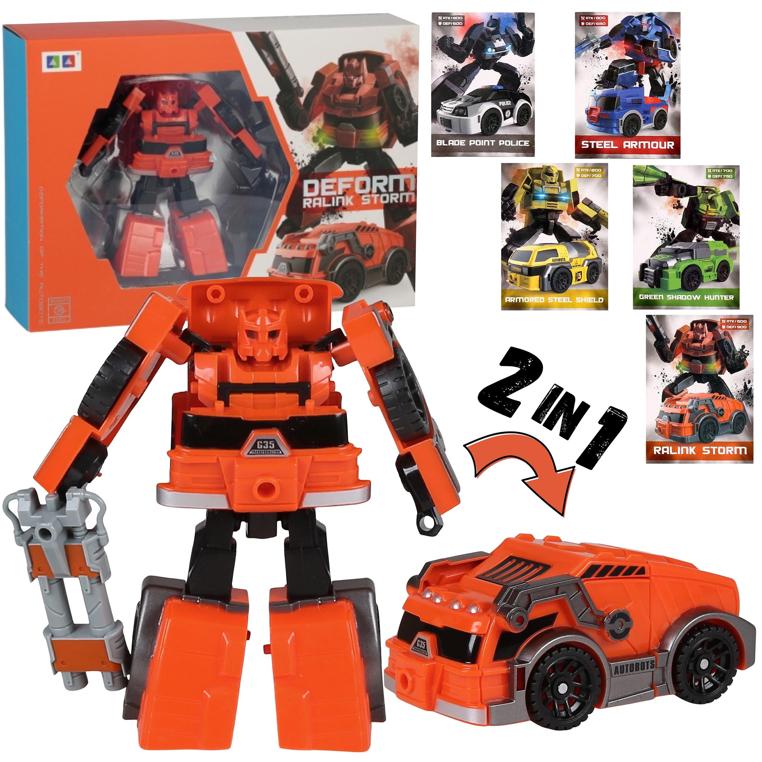 Sarcia.eu Spielzeug-Auto 2-in-1 Auto-Roboter + Karten, transformierbares Spielzeug 3+ MEGA
