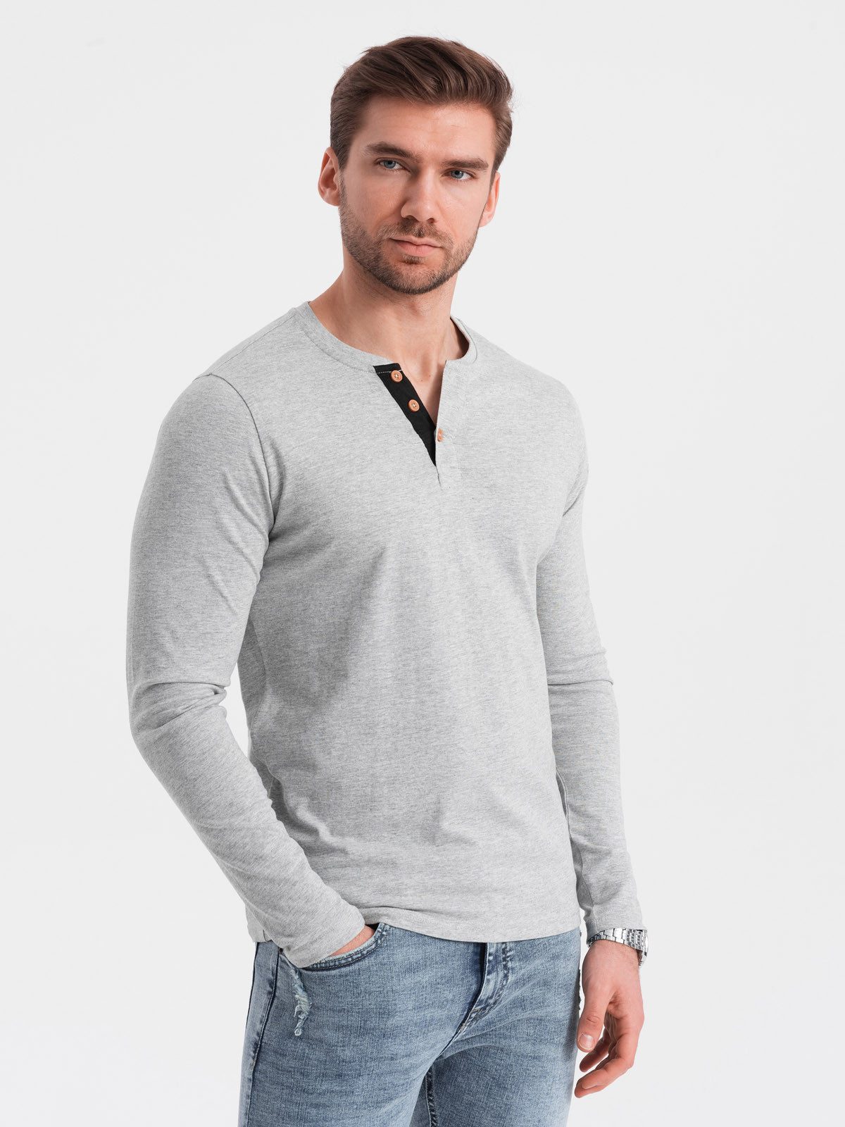 OMBRE Longsleeve Herren Longsleeve mit Knöpfen günstig online kaufen