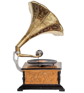 Aubaho Dekoobjekt Nostalgie Grammophon Gramophone Dekoration mit Trichter Grammofon Anti