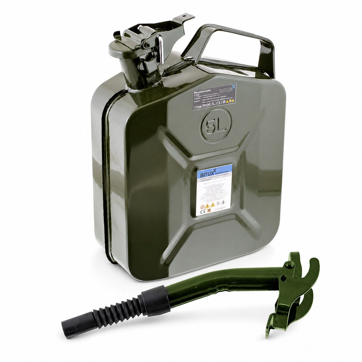 Bituxx Benzinkanister Metall 5 Liter mit Metall Einfüllstutzen Starr (Spar-Set, 2 St., MS-17594)