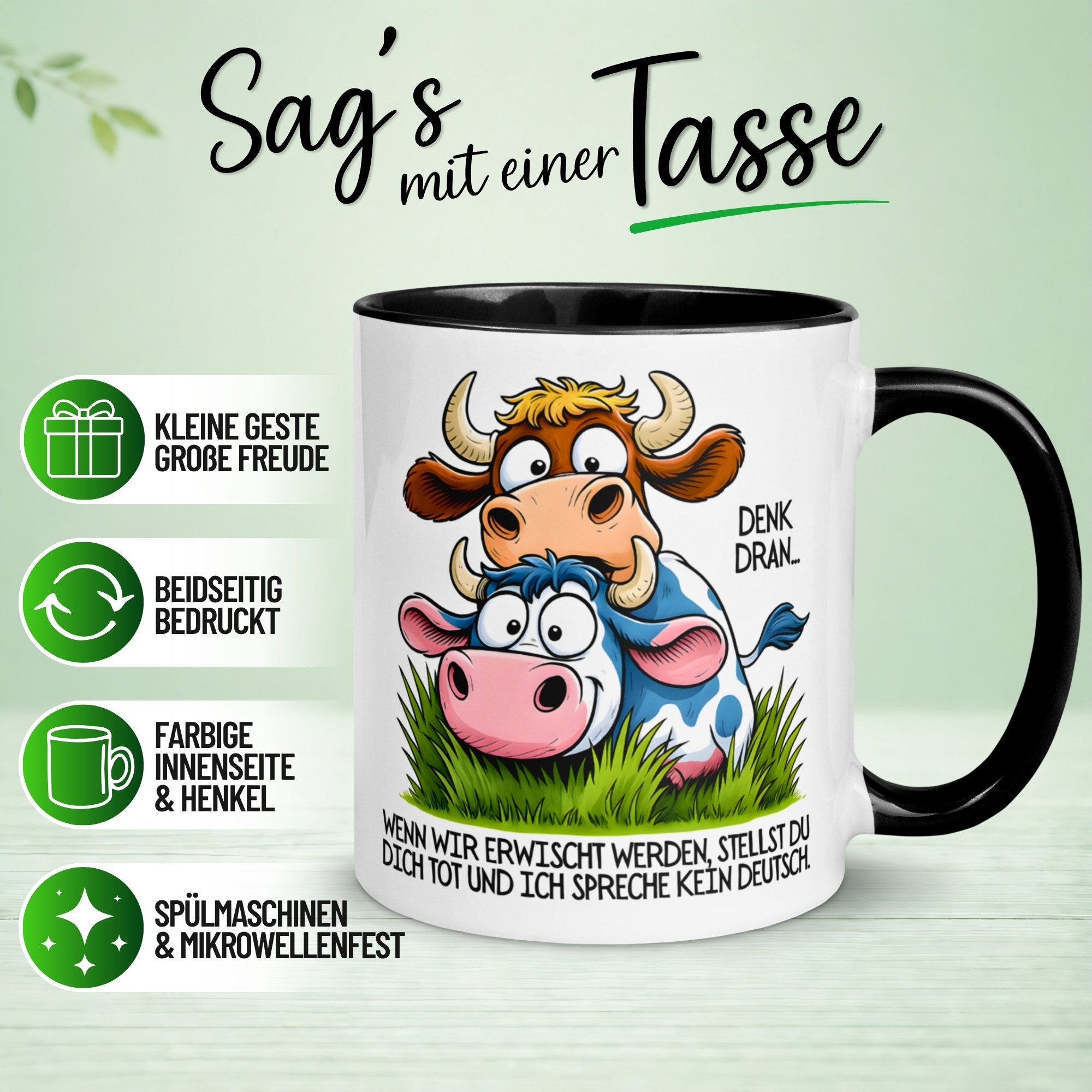 Momentals Tasse Kuh – „Wenn wir erwischt werden“ – lustiger Geschenk Becher Bauernhof, Gratis Versand · Links-&Rechtshänder · Spülmaschinenfest