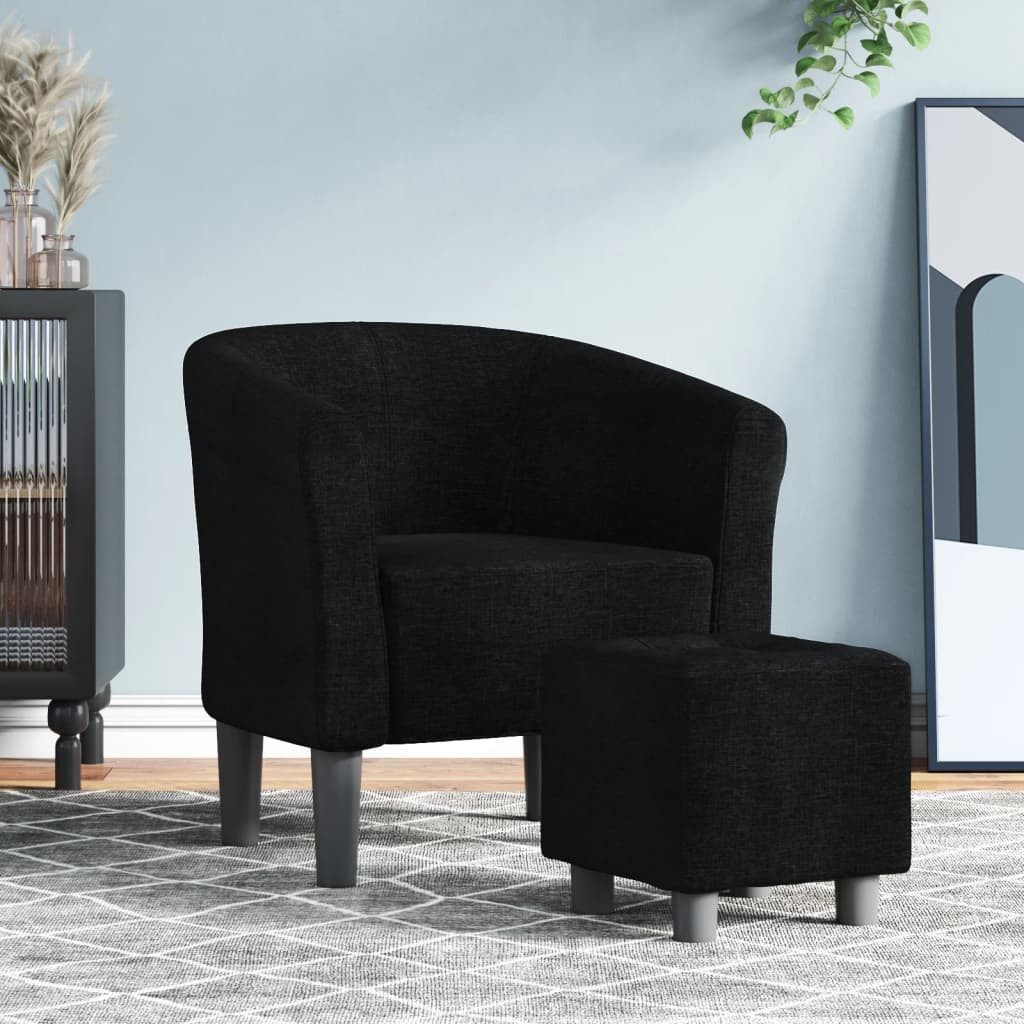 furnicato Cocktailsessel Moderner schwarzer Clubsessel mit Fußhocker 70x56x68 cm (1-St), Atmungsaktiver Sessel mit Knopfheftung und Massivholz für das Büro