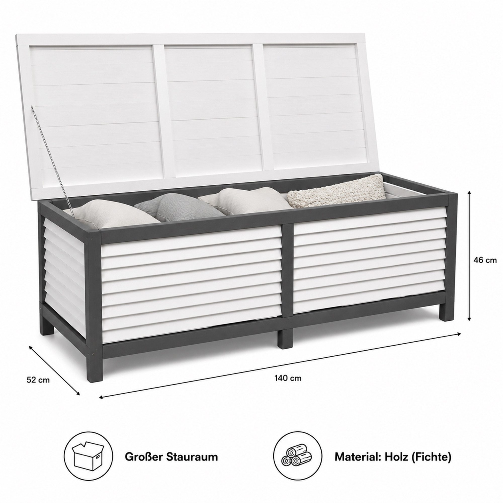 Mucola Auflagenbox Kissenbox Gartentruhe Gartenbox Auflagentruhe (Stück, Box), mit Deckel