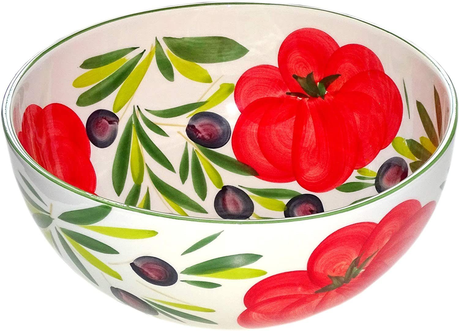 Lashuma Salatschüssel Tomate Olive, Keramik, (1-tlg), Runde Servierschale groß Ø 27 cm handbemalt, Salatschale