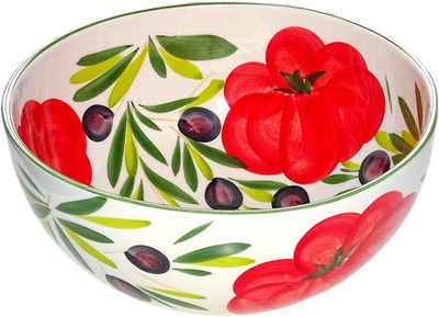 Lashuma Salatschüssel »Tomate Olive«, Keramik, (1-tlg), Runde Servierschale groß Ø 27 cm handbemalt