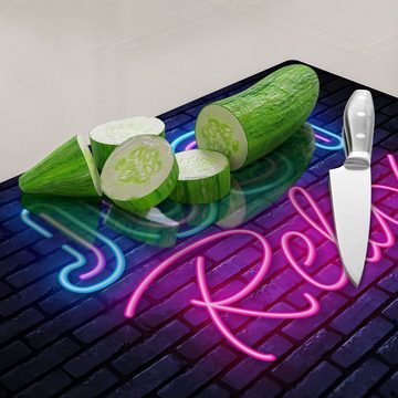 DEQORI Schneidebrett 'Spruch im Neon-Design', Glas, Platte Frühstücksbrett Schneideplatte