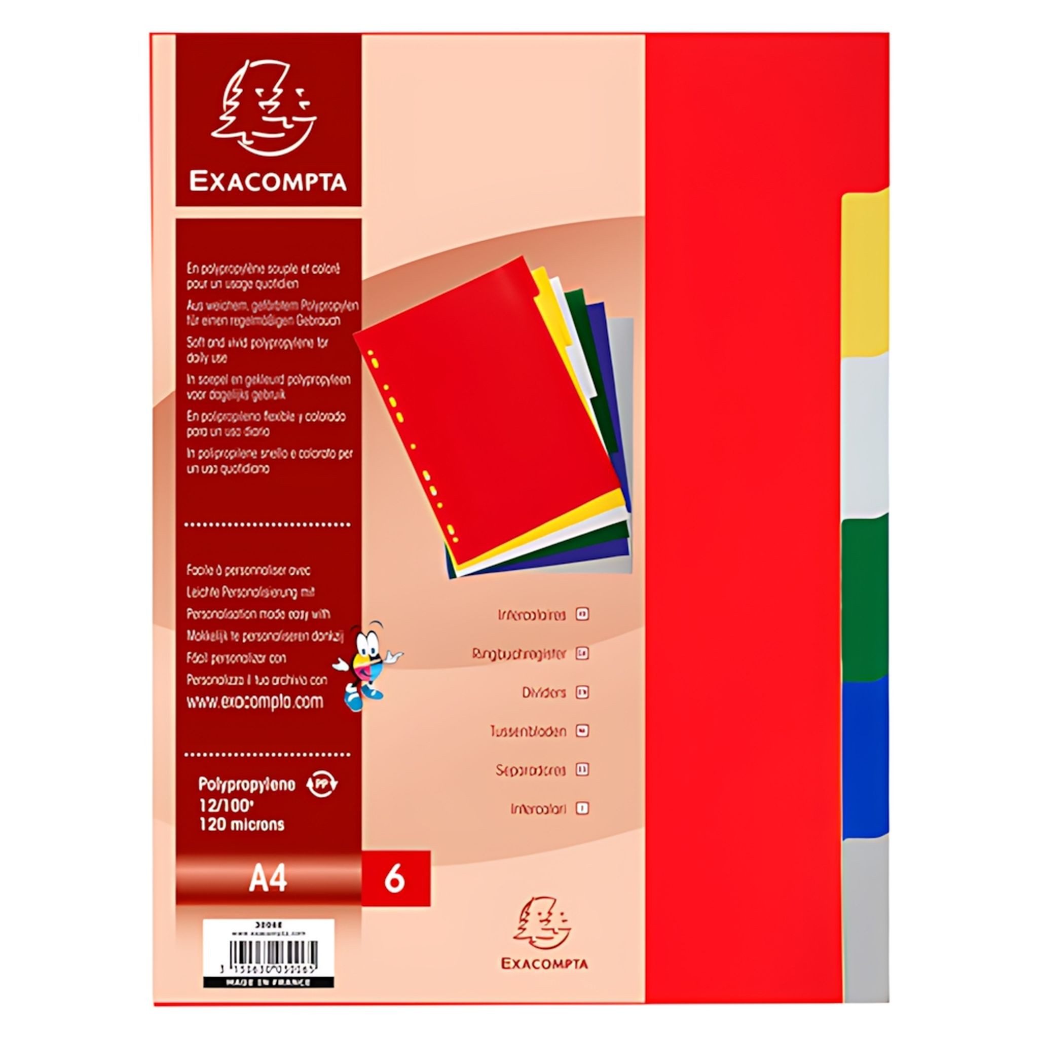 EXACOMPTA Aktenordner Exacompta Register A4 PP blanco 6Tlg 120mµ