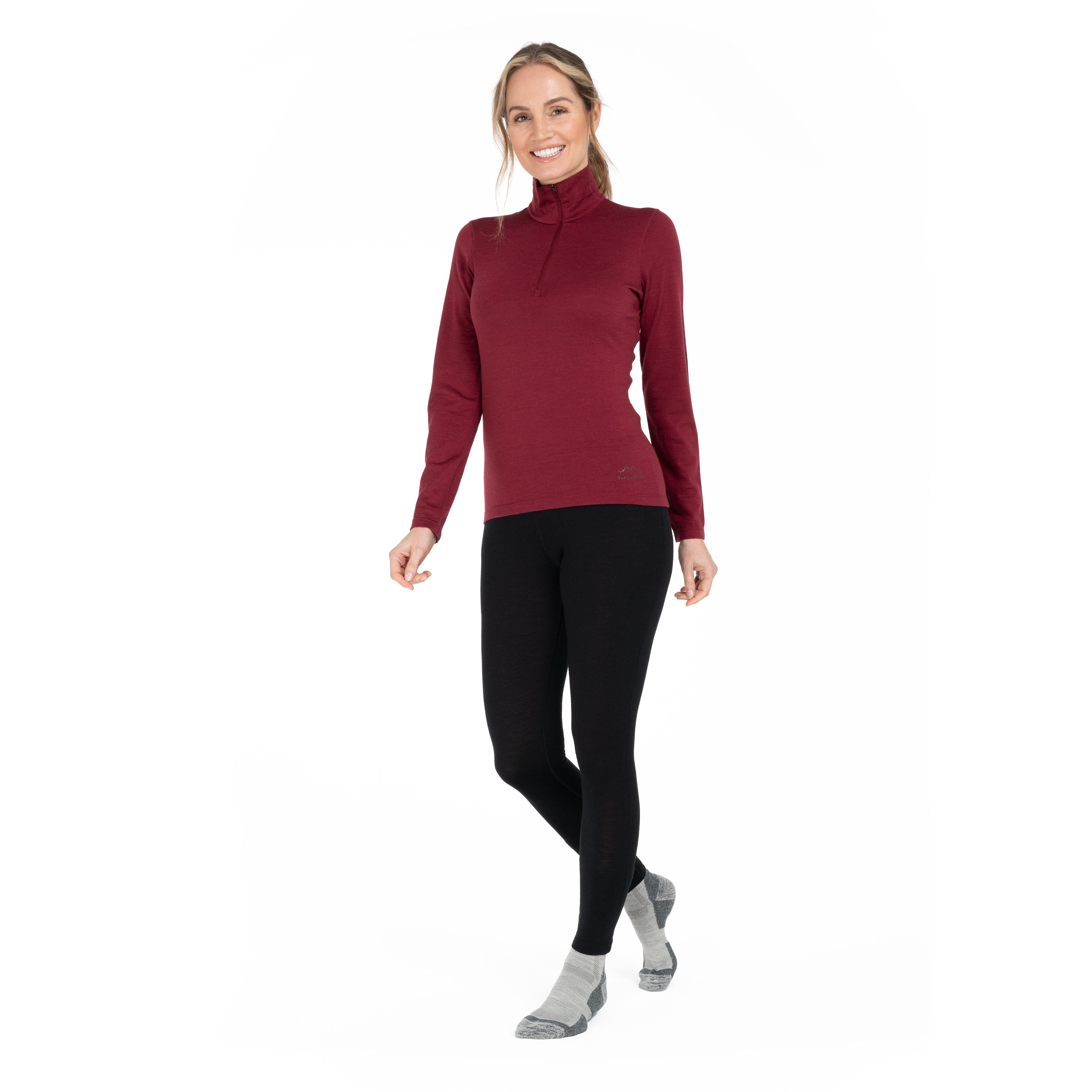 Alpenwert Funktionsshirt Damen Zip-Pullover aus 100% Merinowolle – atmungsaktiv (1 Pack) Antibakteriell, Anti-Schweiß-Geruch, Outdoor & Funktionsshirt