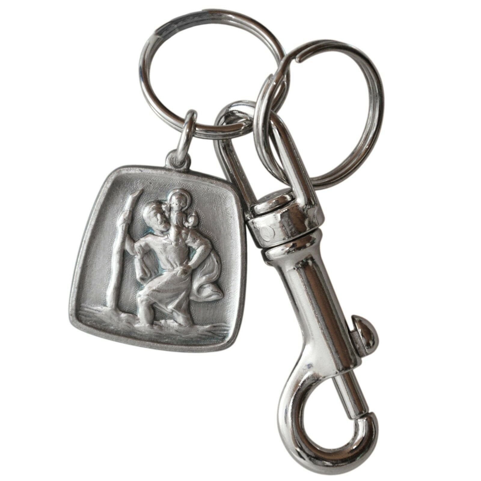 PistolaPeppers Schlüsselanhänger mit Gravur Metall Schlüsselanhänger  Heiliger Sankt Christophorus Schutzpatron Relief Karabiner