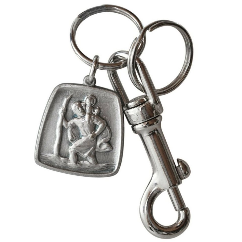 PistolaPeppers Schlüsselanhänger mit Gravur Metall Schlüsselanhänger  Heiliger Sankt Christophorus Relief Karabiner Schutzpatron