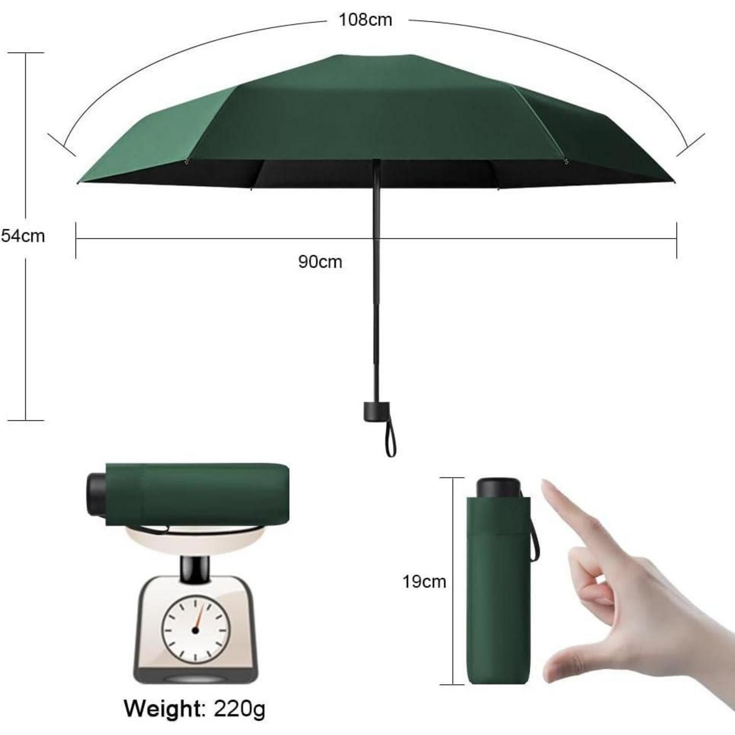 LuxusKollektion Taschenregenschirm Taschenschirm Mini Faltbar UV Kompakt 6Edelstahlrippen Dunkelgrün