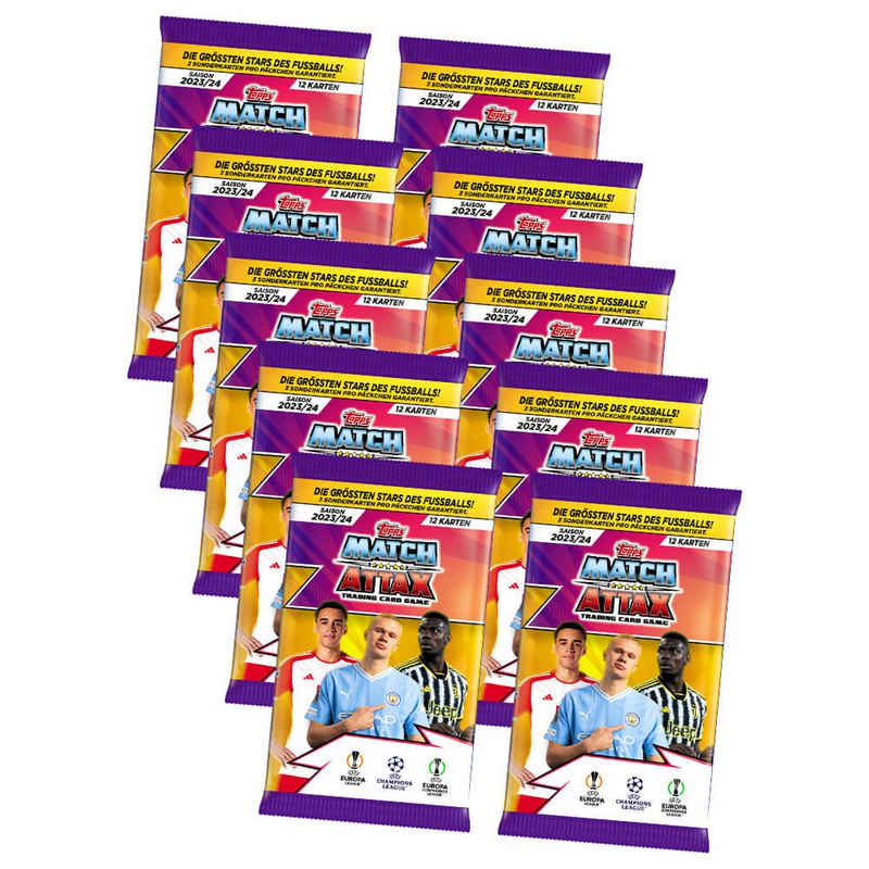 Topps Sammelkarte Topps Match Attax Karten Champions League 2023-2024 - 10 Booster Samme, Match Attax Karten Champions League 2023-2024 - 10 Booster