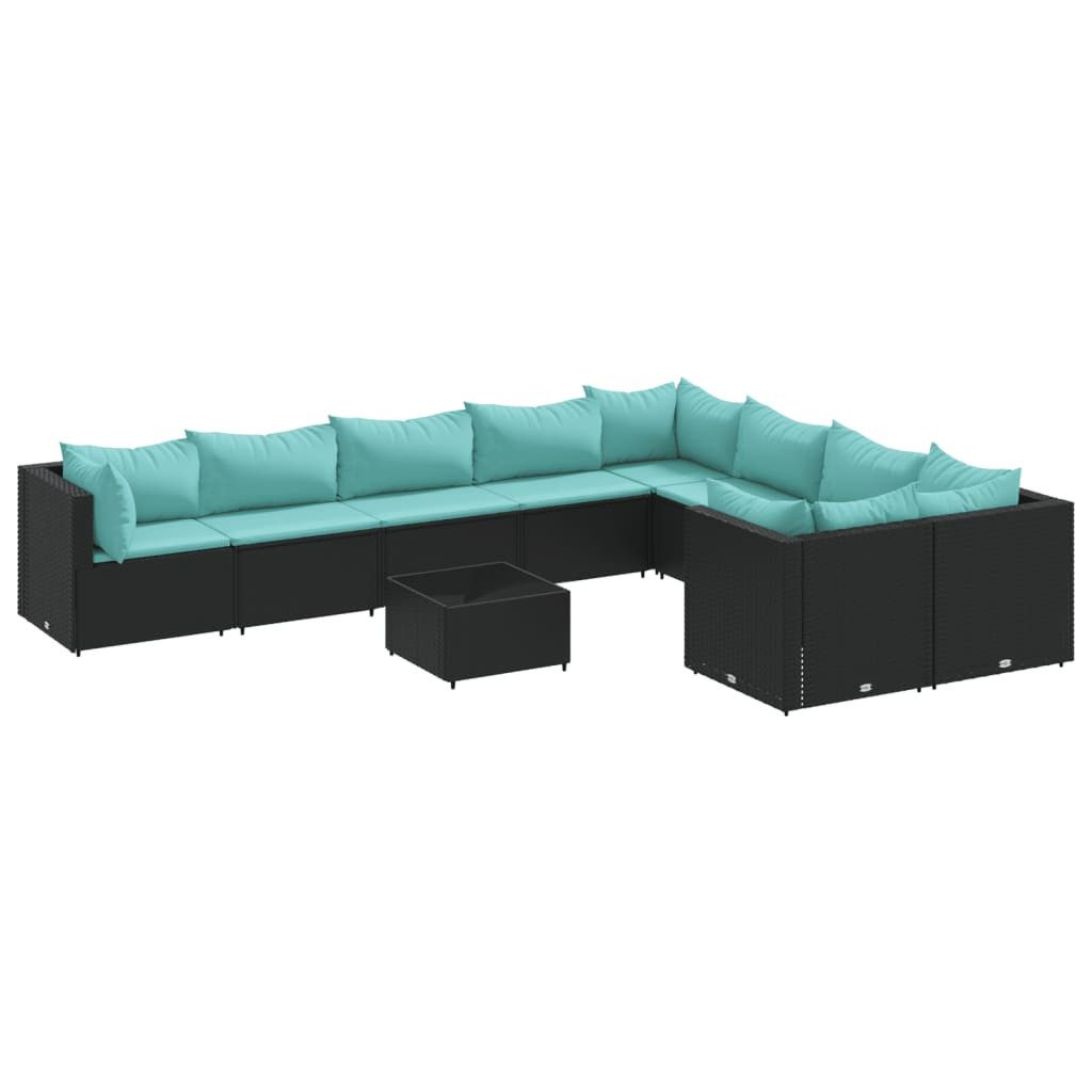vidaXL Gartenlounge-Set 10-tlg. Garten-Sofagarnitur mit Kissen Schwarz Poly Rattan, (1-tlg)