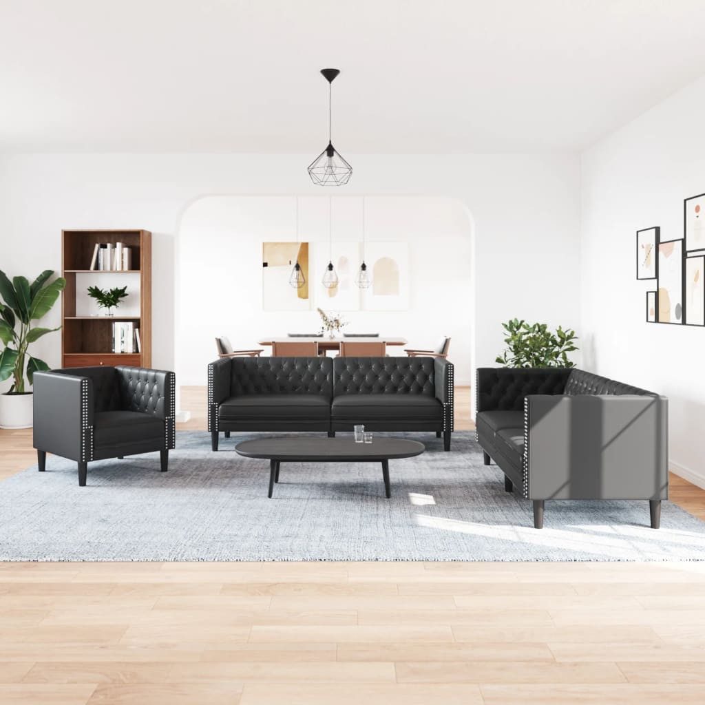 vidaXL Sofa 3-tlg. Chesterfield-Sofa-Set Schwarz Kunstleder günstig online kaufen