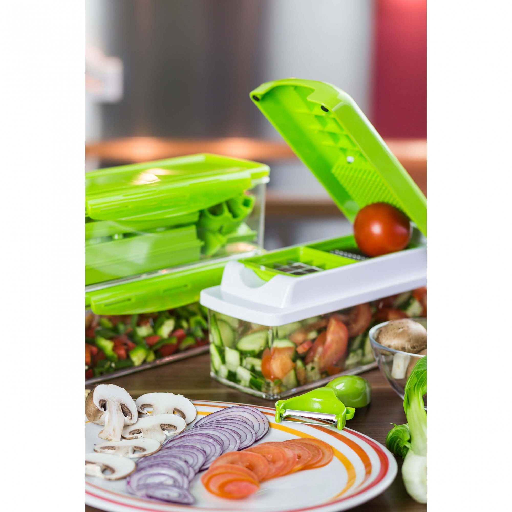 Genius Gemüseschneider Genius Nicer Dicer Plus 18 Teile Obstschneider Zwiebelschneider, 18tlg. Obstschneider Zwiebelschneider Pommesschneider