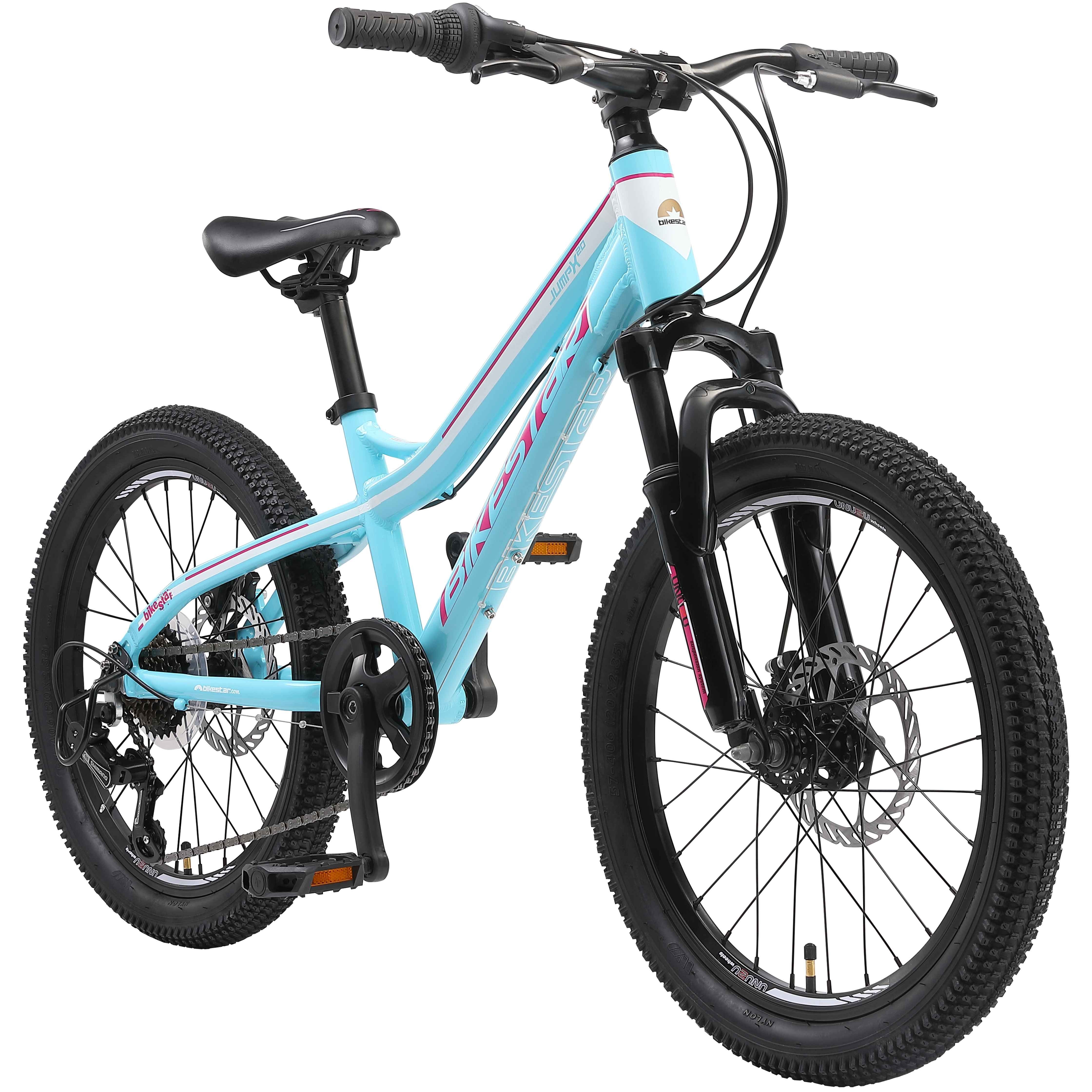 Bikestar Mountainbike 20 Zoll Aluminium Kinderfahrrad, 6 - 9 Jahre, Mädchen, Jungen, 7 Gang Shimano Tourney RD-TY300 Schaltwerk, Kettenschaltung, Scheibenbremsen, Rahmen 28 cm, Hardtail