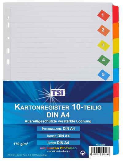 TSI Schreibwaren Aktenordner Mylar 1-10 Ordner-Register DIN A4 mit farbigen PP-Taben
