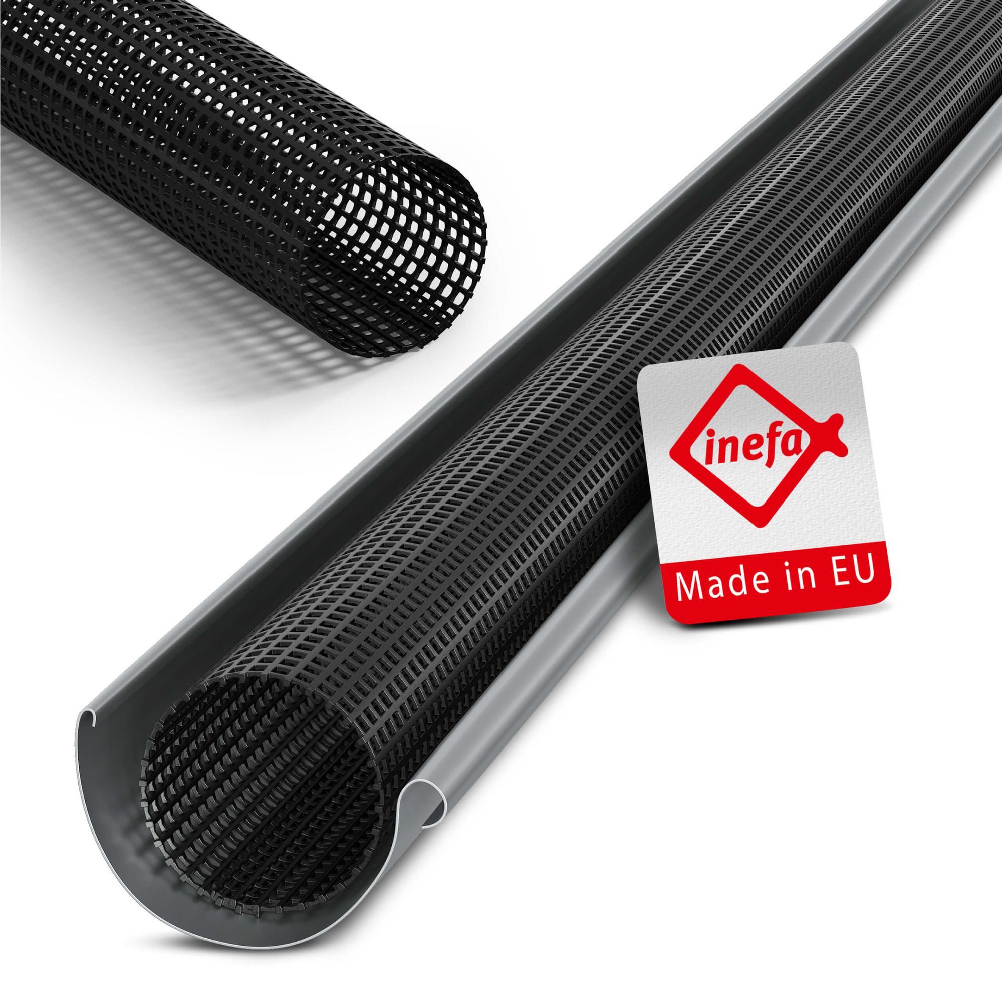INEFA Dachrinne, Laubschutzgitter Dachrinnen Laubschutz Schwarz, PVC 125-180mm, 2m, 1-St., Laubfang Dachrinennschutz, Dachrinnenabdeckung, Made in Germany