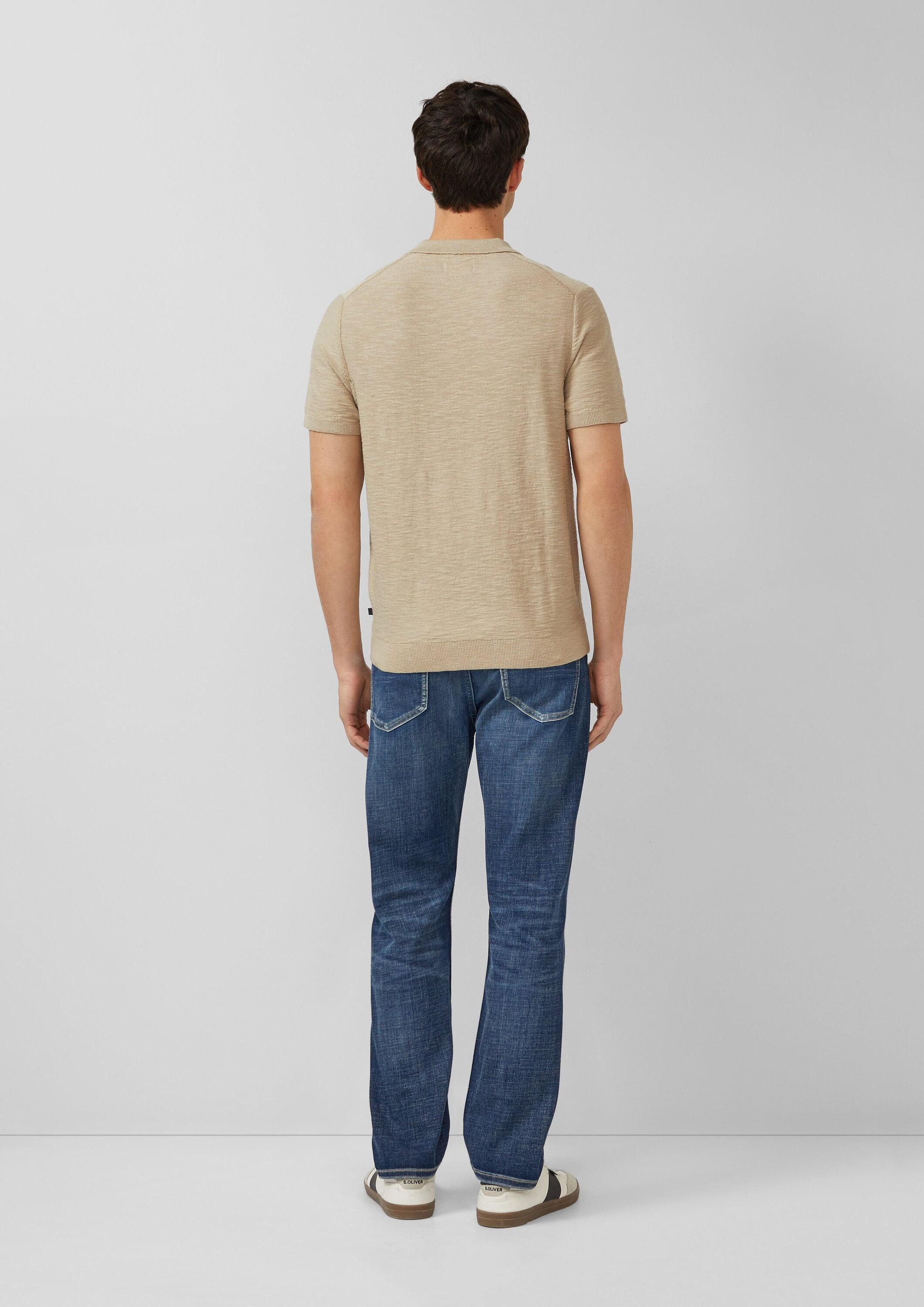 s.Oliver Kurzarmpullover Strickpullover Strick-Poloshirt in Flammgarnstruktur