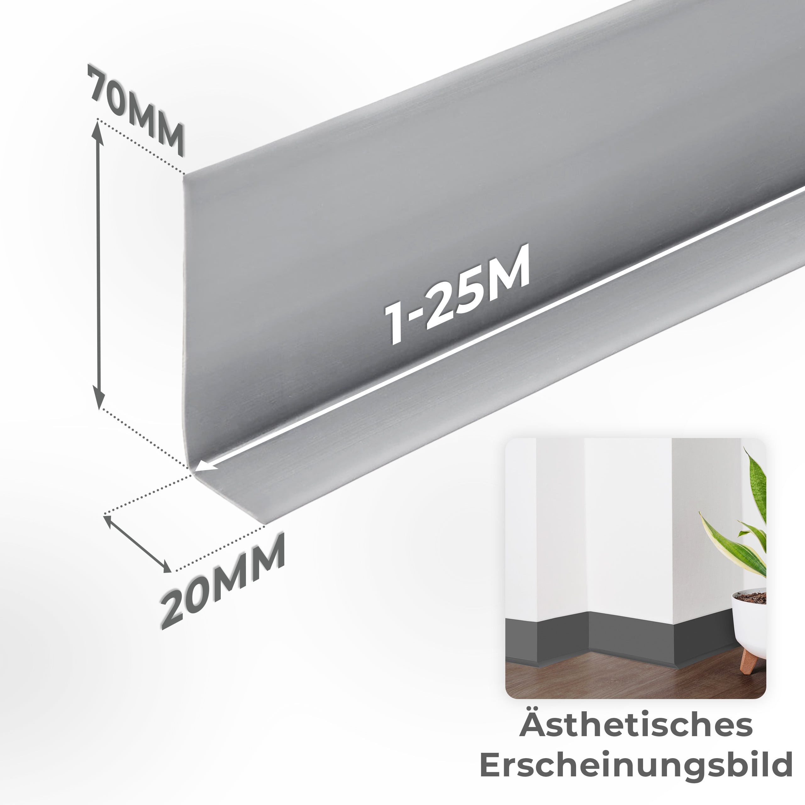 Quest Sockelleiste Weichsockelleiste Selbstklebend Knickleiste 70x20 mm, L: 100,00 cm, H: 7,00 cm, Packung, 1-St., wasserfest, UV-beständig, für Küche & Bad – Bild 4 von 5