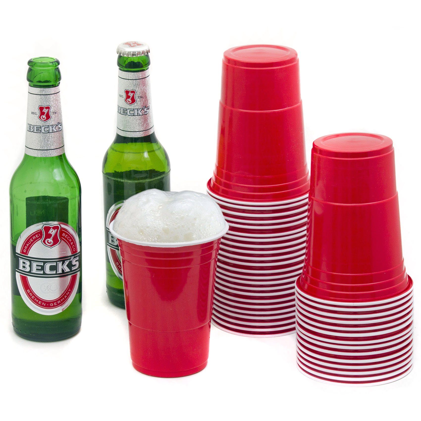 Goods+Gadgets Cups Red Wiederverwendbare Getränkebecher Trinkbecher Rot Plastikbecher, Beer Partybecher Becher, Pong Becher