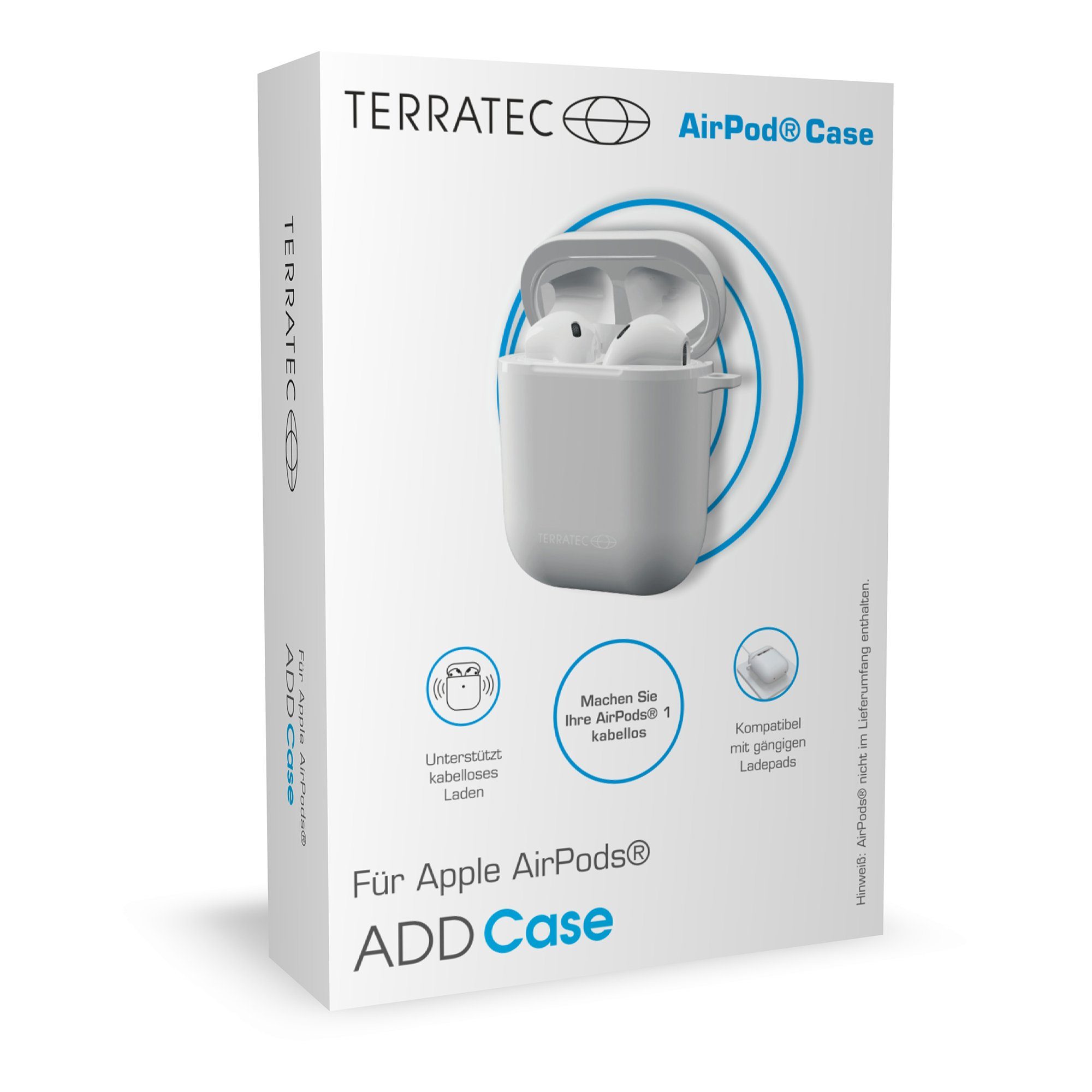 Terratec Kopfhörer-Schutzhülle ADD Case, Apple AirPods (1. Generation) Schutzhülle mit wireless charging Ladefunktion, Nachrüstkit für kabelloses laden, Hülle, Kopfhörerhülle, Ladehülle, weiß