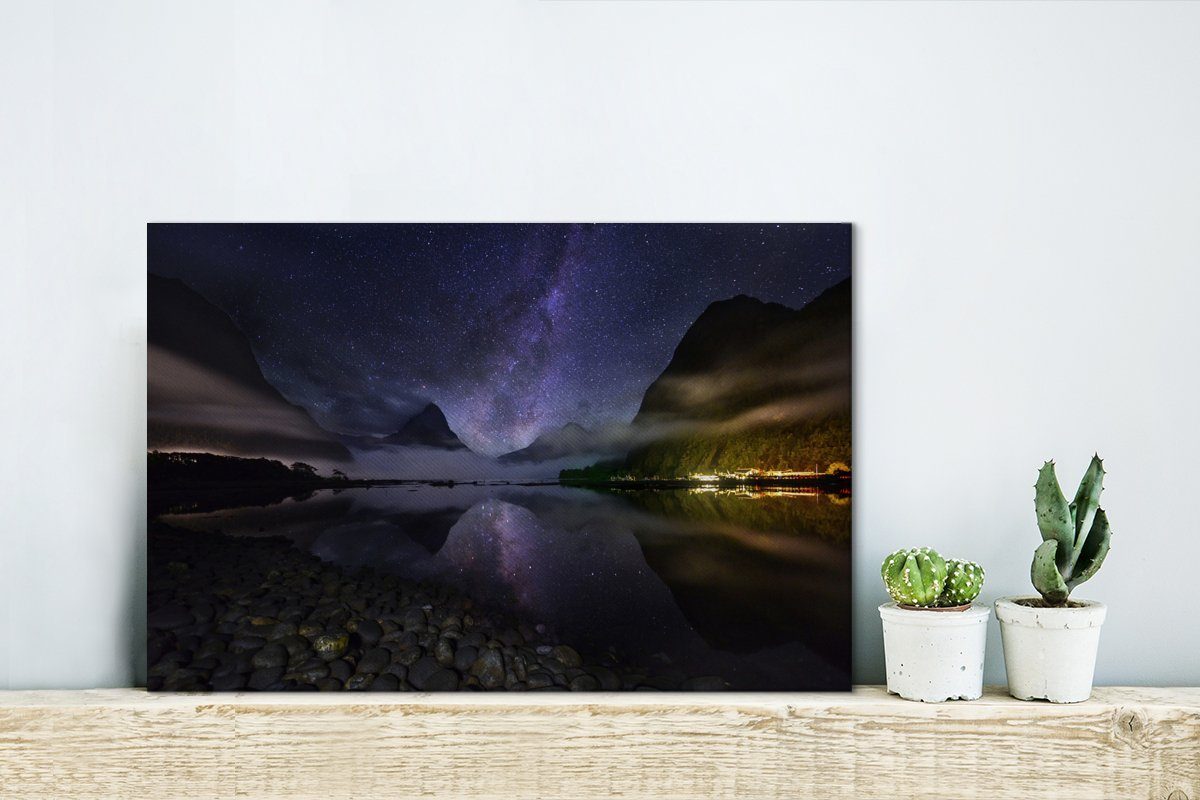 OneMillionCanvasses® Leinwandbild Fiordland National cm Wanddeko, St), Nacht, Wandbild 30x20 (1 bei in Park Aufhängefertig, Leinwandbilder, Neuseeland