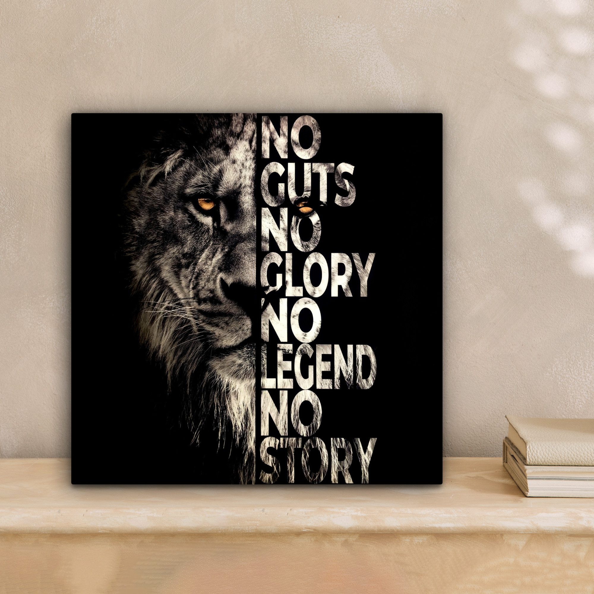 OneMillionCanvasses® Leinwandbild Löwe - Schwarz - Tiere - Zitat - Motivati günstig online kaufen