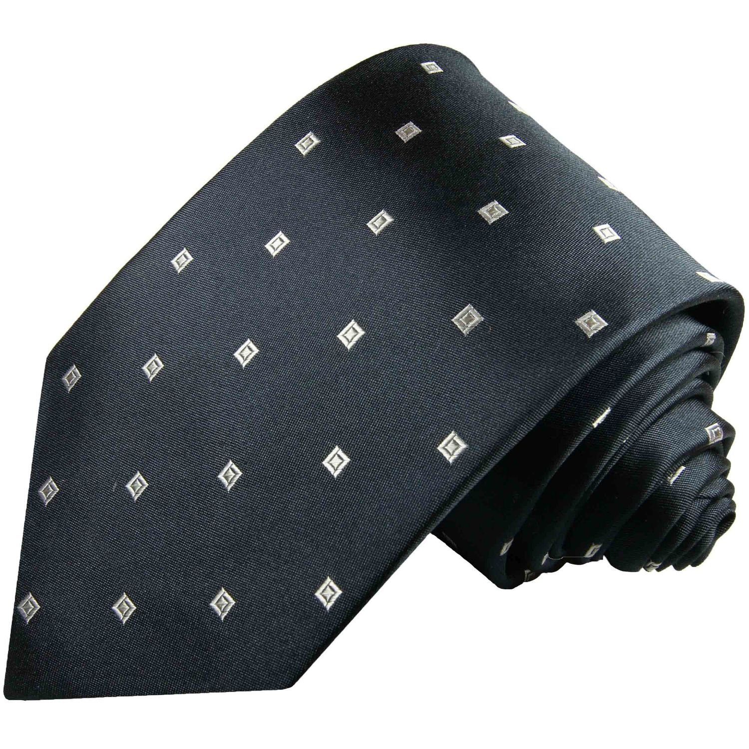 Paul Malone Krawatte Herren Krawatte Tuch gepunktet Seide 100% (Set, Seidenkrawatte schwarz 2-St., und mit modern 523 Breit (8cm), Einstecktuch)
