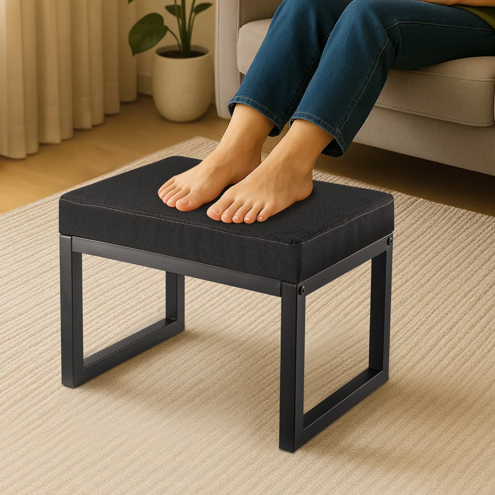 Youyijia Fußhocker Fußhocker Ottoman 41x30x32cm Sitzhocker Leinen Design – Bild 3 von 5