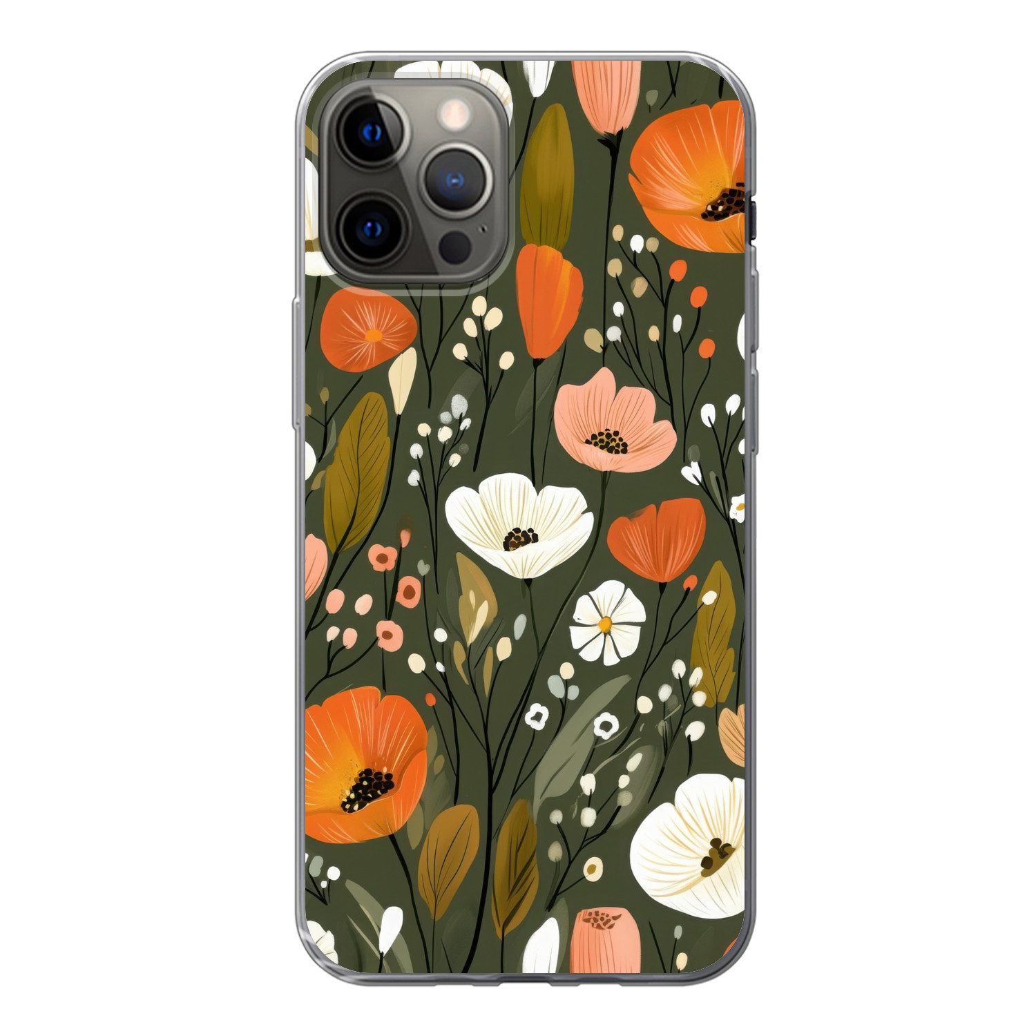 MuchoWow Handyhülle für Apple iPhone 13 Pro Blumen - Illustration - Grün, Smartphone-Bumper, Print, Handy Schutzhülle Dünn