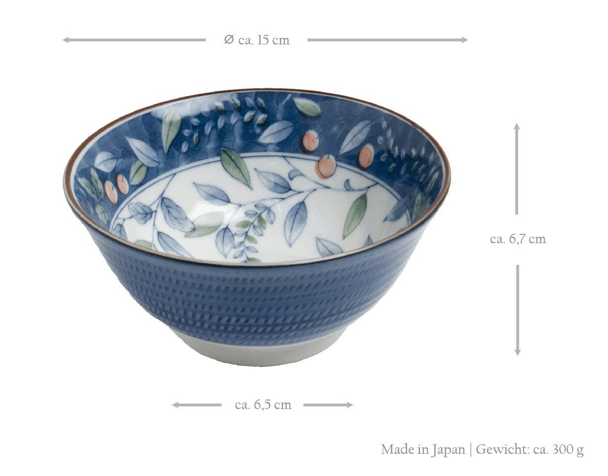WestCraft Suppenschale Ramen Bowl Japan - Porzellan-Schalen 15 cm - 6er Mix-Set Blütenpracht, Porzellan, (6-tlg), Hochwertig, asiatische Reis-, Nudel-, Tapas-, Udon-, Müsli-Schüssel