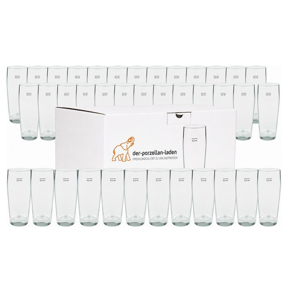 Arcoroc Bierglas Der-Porzellan-Laden Willi Becher 265 ml geeicht auf 200 ml 36er Set, Glas