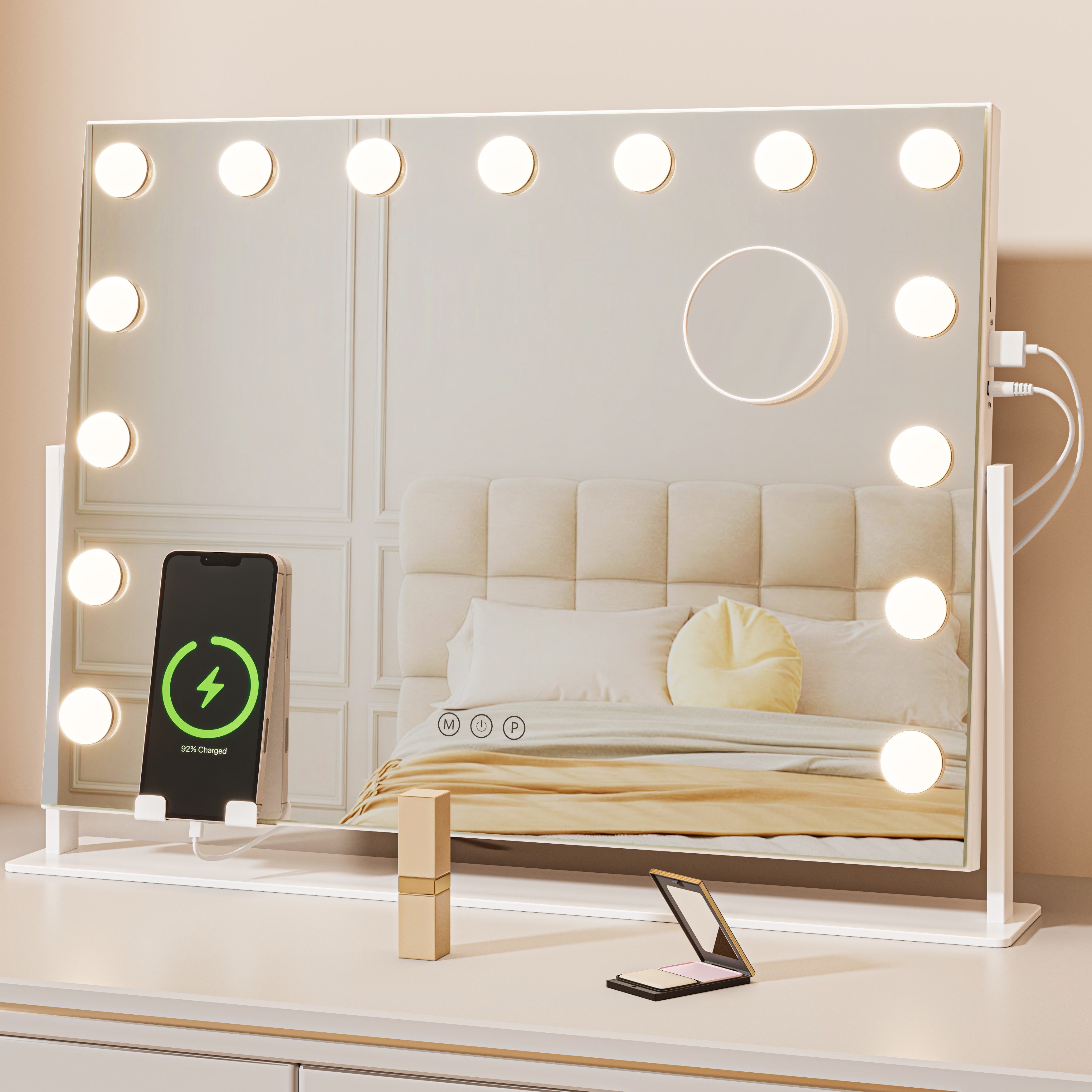 Dripex Schminkspiegel Hollywood Spiegel mit 12/14/15 LED, 3 Lichtfarben Dimmfunktion