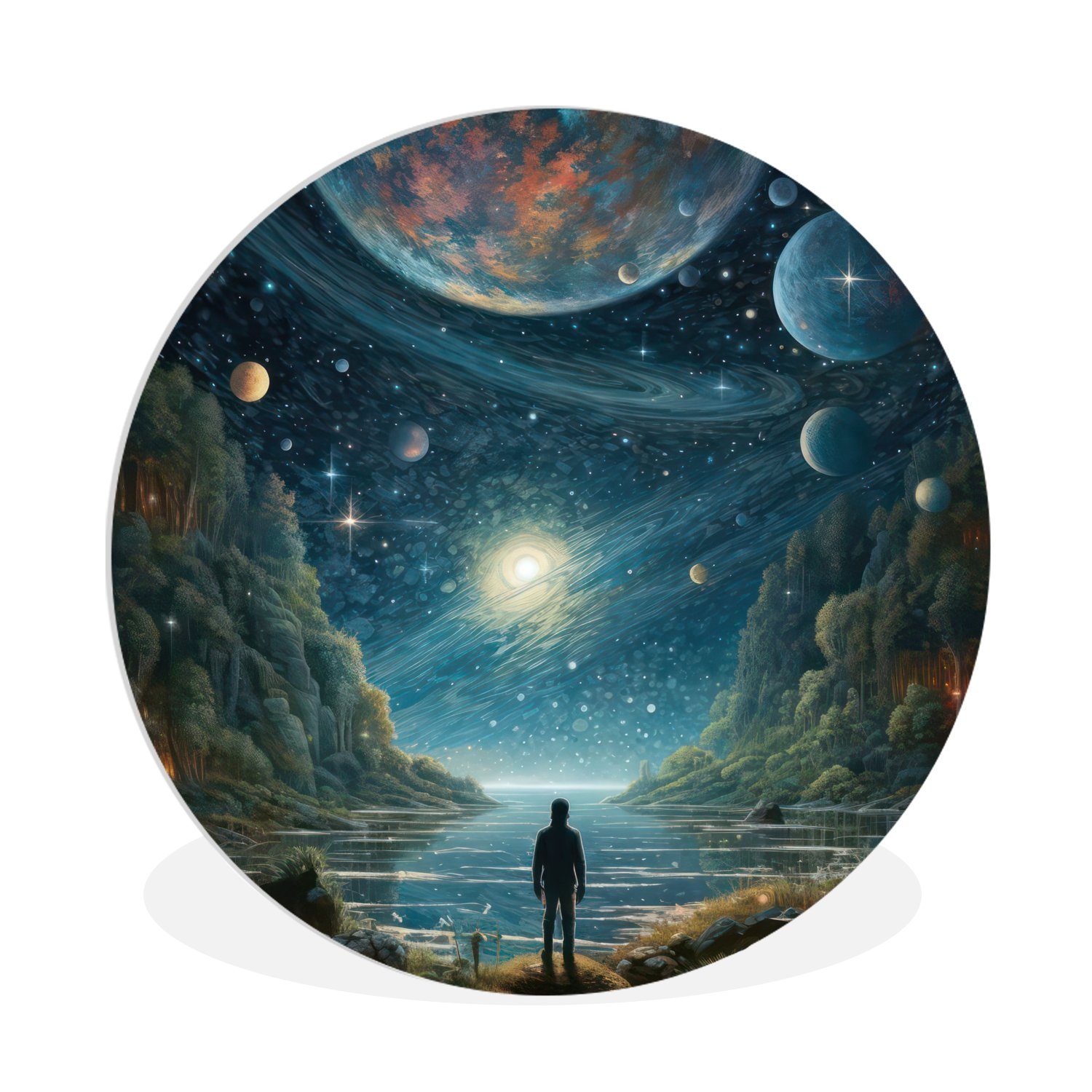 Gemälde Berge - Wasser - Mond - Sterne