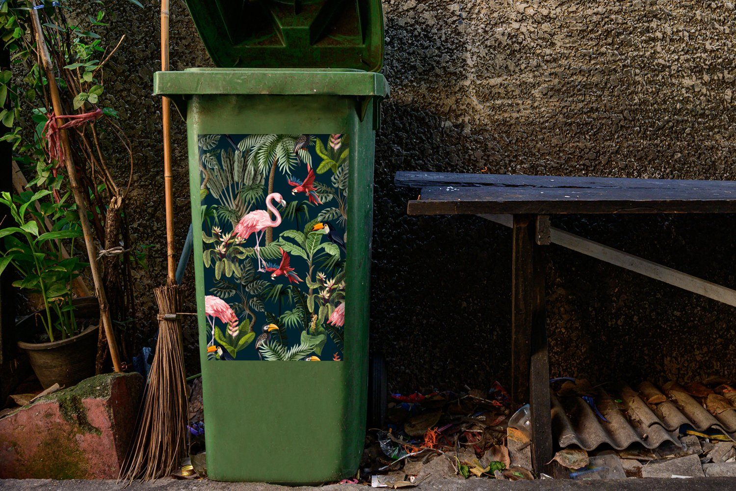 Kinder Sticker, Container, Muster - - - Kinder - Flamingo Wandsticker Mülleimer-aufkleber, (1 Abfalbehälter Mülltonne, Papagei MuchoWow - St), Jungtiere