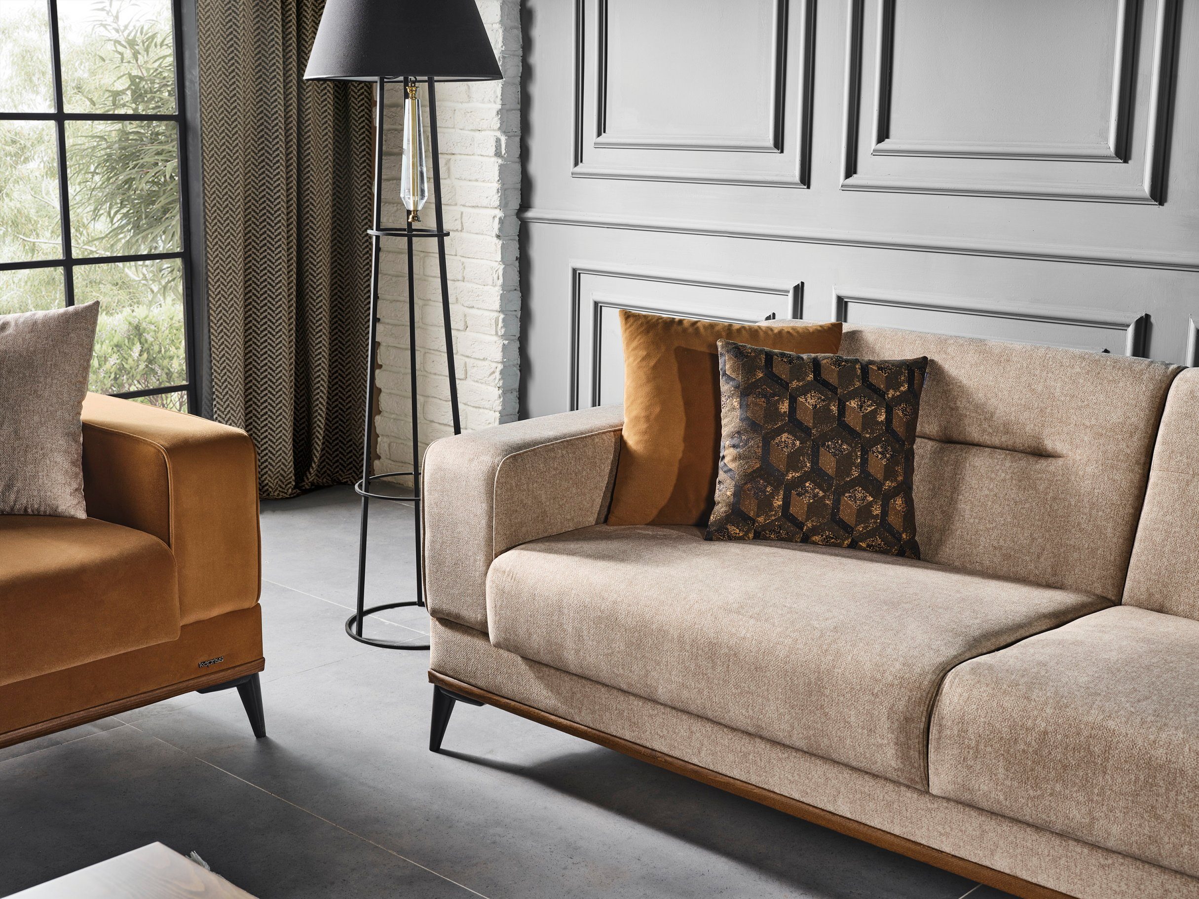 Teil, Zenka, Samtstoff Handmade Villa Beige Mikrofaser 1 Sofa Quality,strapazierfähiger Möbel
