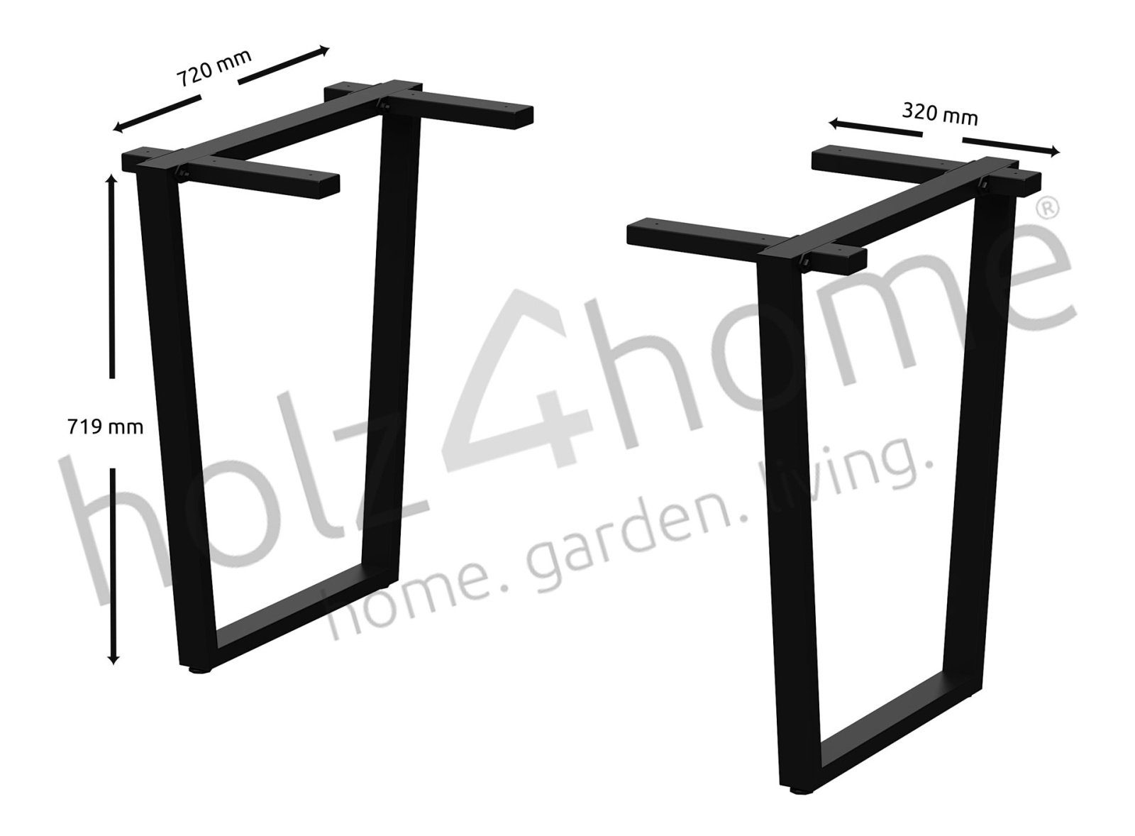 holz4home Esstisch Trapez Tischgestell pulvberbeschichtet (2 Stück), schwarz Paar (1 Metall