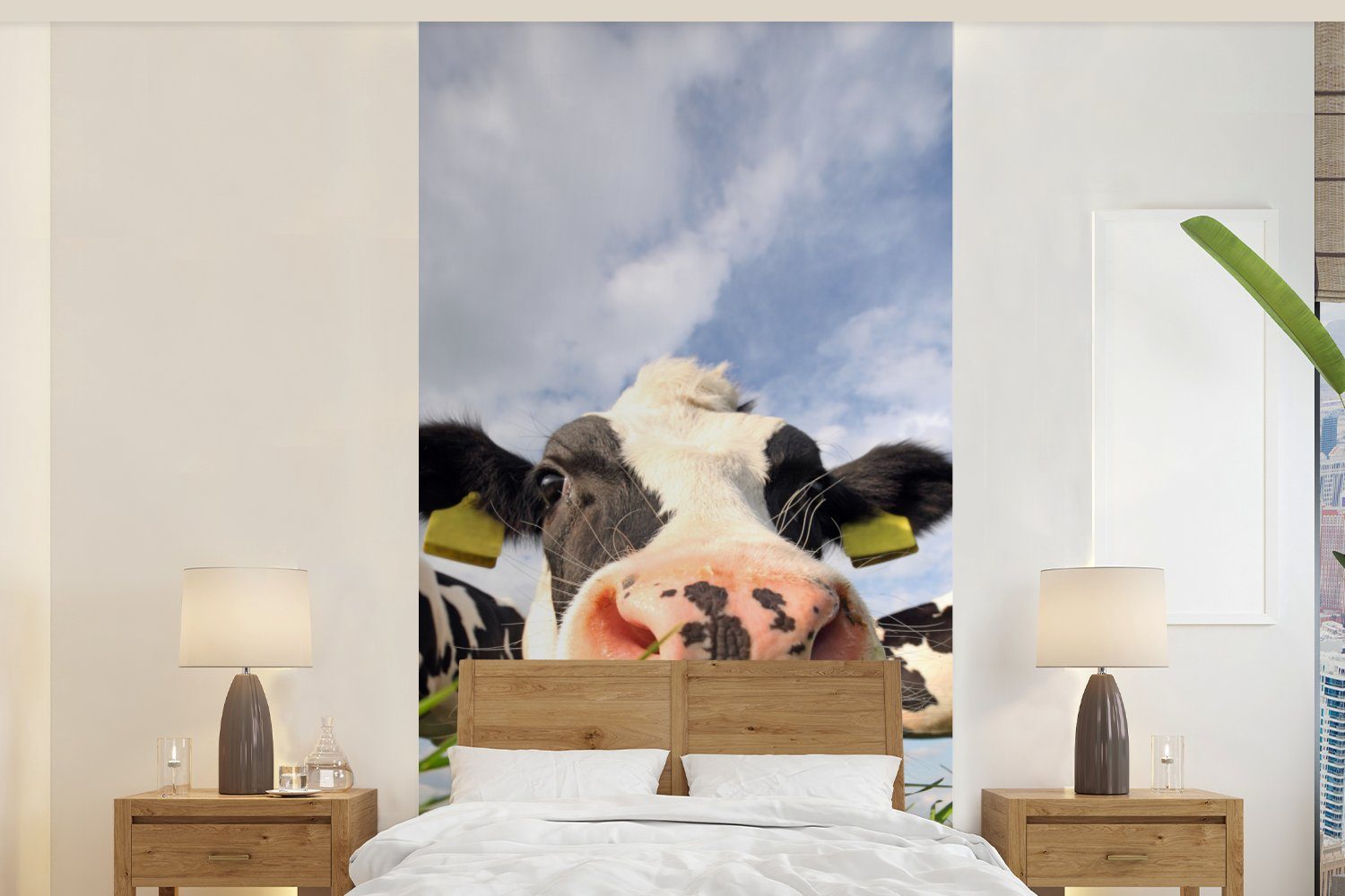 MuchoWow Fototapete Kuh - Bauernhof - Gras - Tiere, Matt, bedruckt, (2 St), Vliestapete für Wohnzimmer Schlafzimmer Küche, Fototapete
