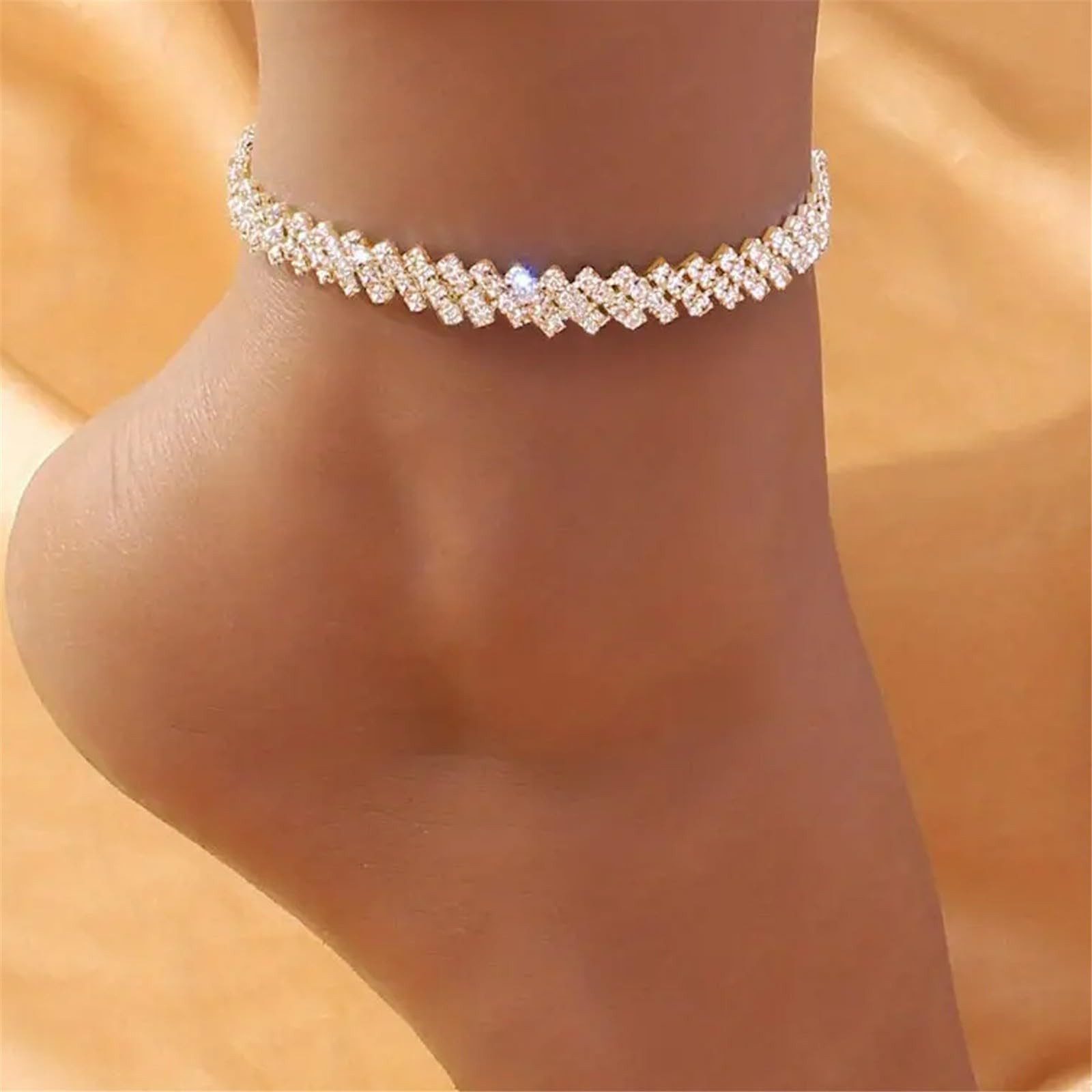 MOPUEA Fußkette Damen Strass Fußkettchen, Mädchen Kristall Fußkettchen (1-tlg)