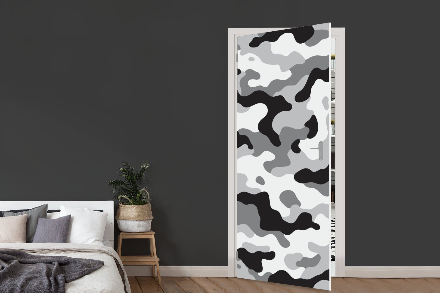 MuchoWow Türtapete Schwarz-weißes Camouflage-Muster, Matt, Fototapete cm 75x205 Tür, für (1 St), bedruckt, Türaufkleber