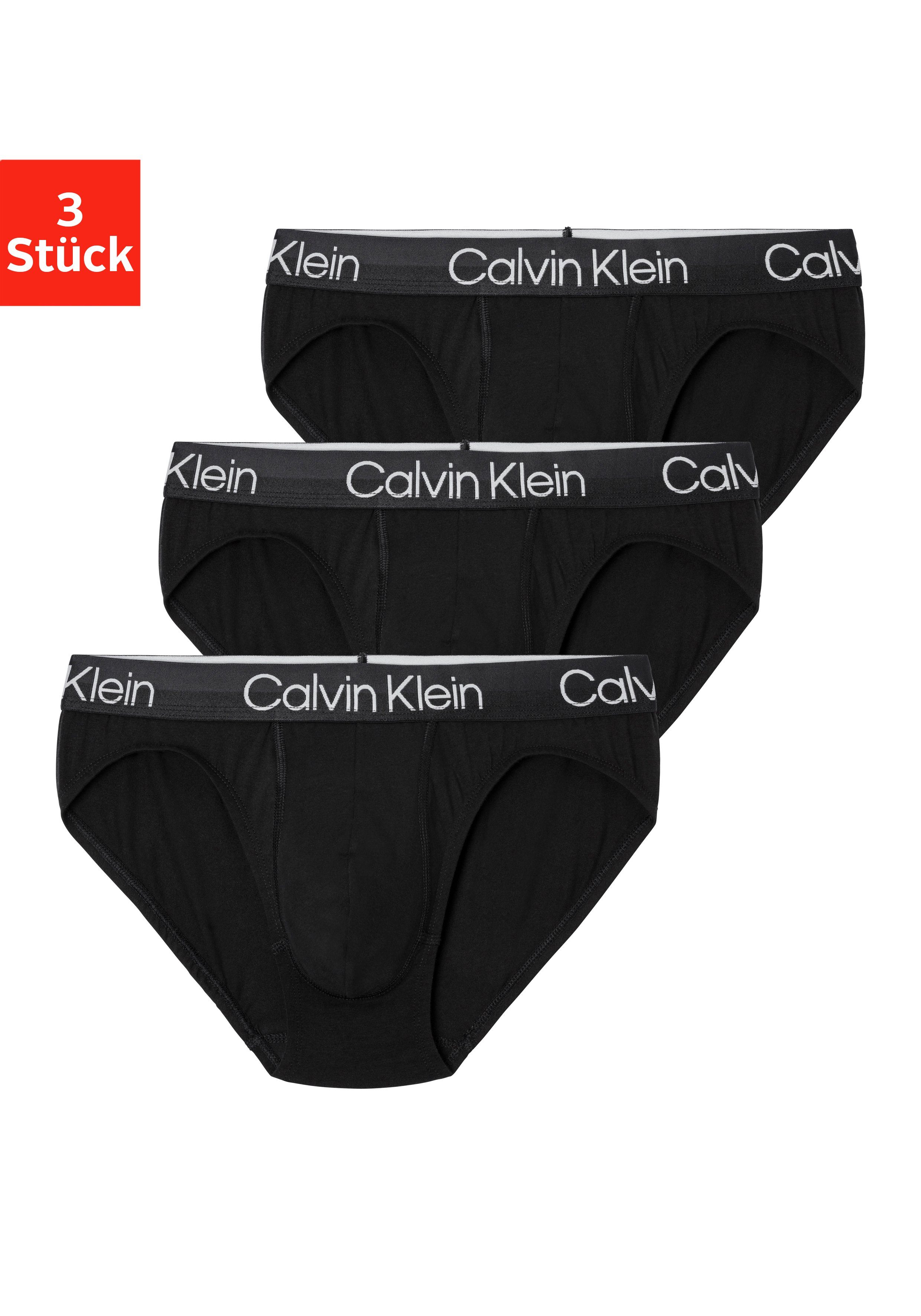 auf schwarz mit Slip 3-St) Bund Klein Logodruck Underwear (Packung, dem Calvin