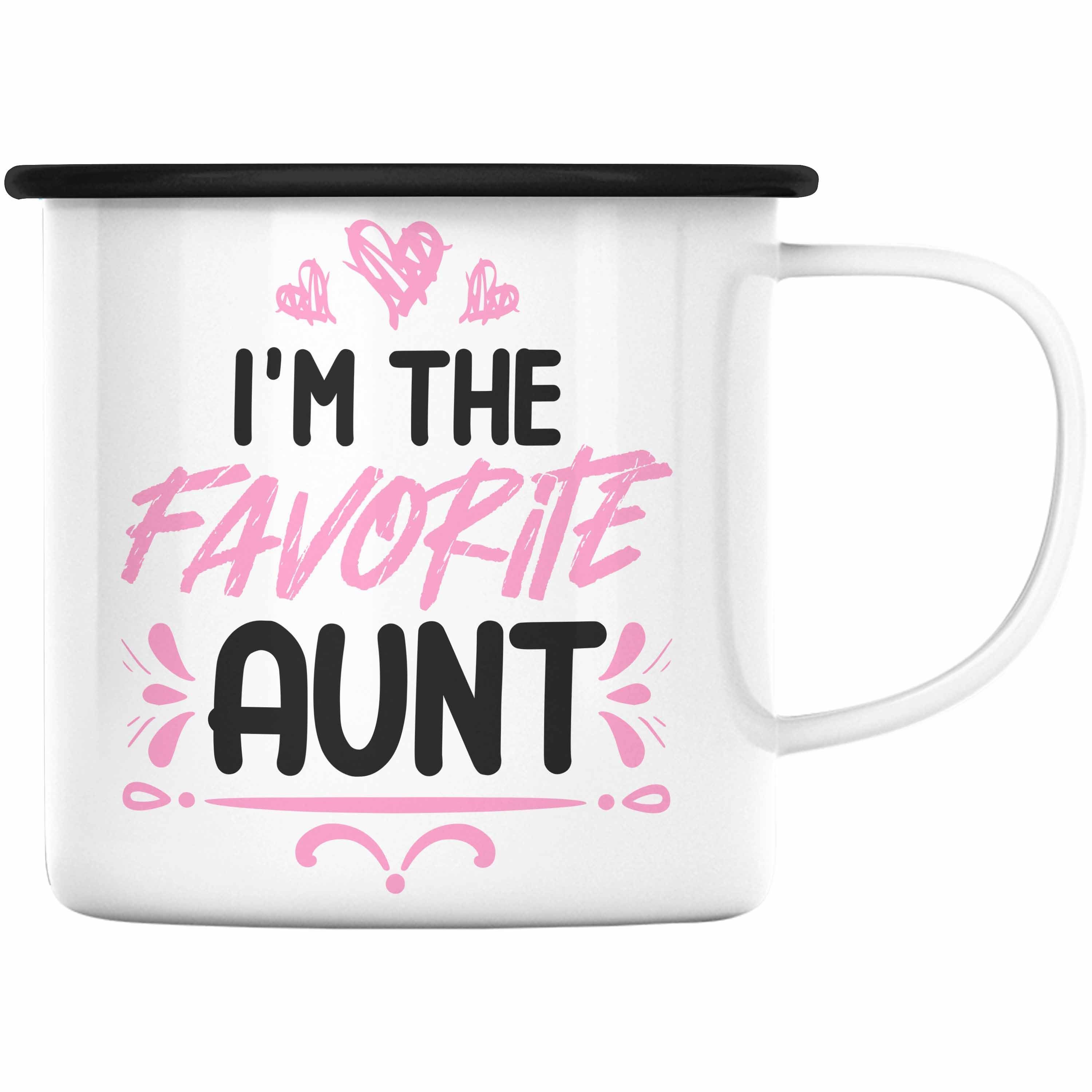Trendation Thermotasse Trendation - I'm The Favorite Aunt Emaille Tasse Geschenk Beste Tante der Welt Schwarz