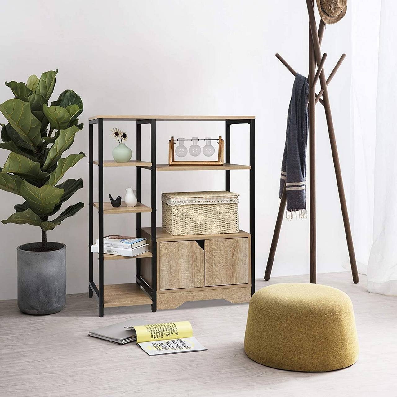 Woltu Bücherregal, 1-tlg., mit offenem Stauraum und Schrank, MDF Metall