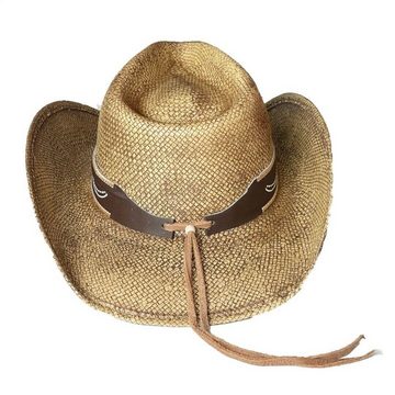 Westernlifestyle Strohhut Naturfarbener Cowboyhut Westernhut mit Hutband Concho